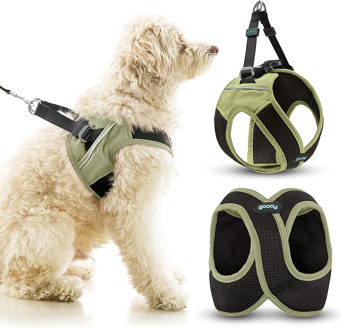 Gooby Escape Free Easy Fit X Step-in Dog Harness, Portland Green, Large | Patented escape-free, tightens on back-out; Choke-free X-frame + V-neck; Quick-release buckle; Reflective trim