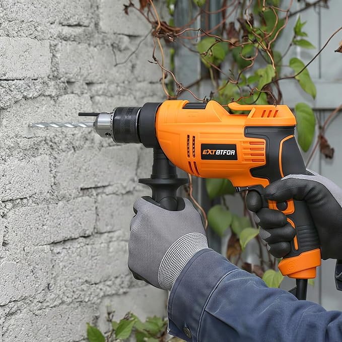 Hammer Drill，5.8Amp Corded Hammer Drill,1/2" Variable Speed Drill with 9 Pcs Drill Bit Set,Multi-angle Aauxiliary Handle for Wood, Concrete, and Plastic