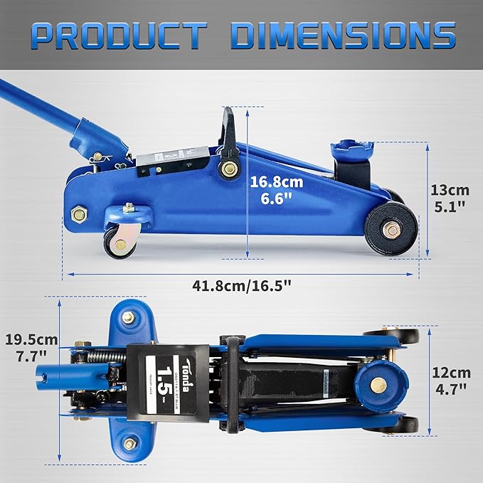 TONDA Floor Jack, Hydraulic Portable Car Lift Jack, 1.5 Ton (3,000 lb) Capacity (Blue)