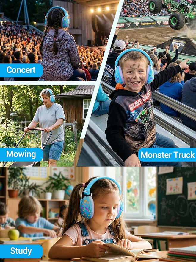 Dr.meter Kids Ear Protection for Monster Jam, Noise Cancelling Headphones for Kids Autism Sensory, Noise Reduction Ear Muffs for Track, Concerts, Fireworks, Mowing Hearing Protection Earmuffs