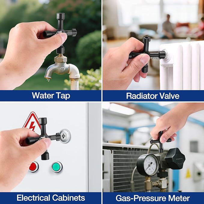 WORKPRO 17" Water Meter Key with 4 Way Utility Key, Heavy Duty Steel Water Shut Off Curb Key with Non-Slip T-Handle, Extended Reach Valve Tool for Outdoor Underground Water Valves
