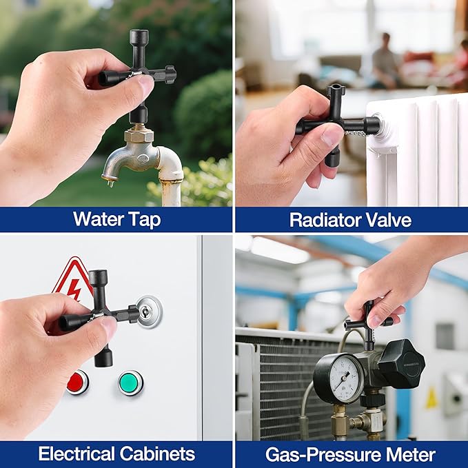WORKPRO 28" Water Meter Key with 4 Way Utility Key, Heavy Duty Steel Water Shut Off Curb Key with Non-Slip T-Handle, Extended Reach Valve Tool for Outdoor Underground Water Valves