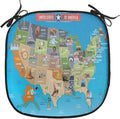Lunarable Americana Chair Cushion Pad, Map of USA Cowboy Corn Field Lobster Farming and Agriculture Art, Seat Padding for Kitchen & Patio with Anti-Slip Backing, 16"x16", Blue Multicolor