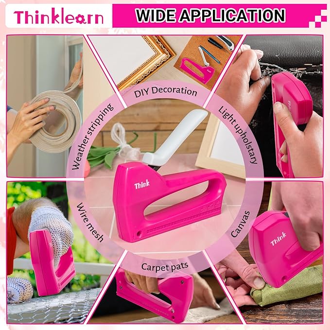 THINKLEARN Light Duty Staple Gun for Wood - Pink 4-in-1 Upholstery Staple Gun with 1600pcs JT21 Staples and Staple Remover, Fabric Staple Gun for Upholstering, Crafts, DIY, Decoration