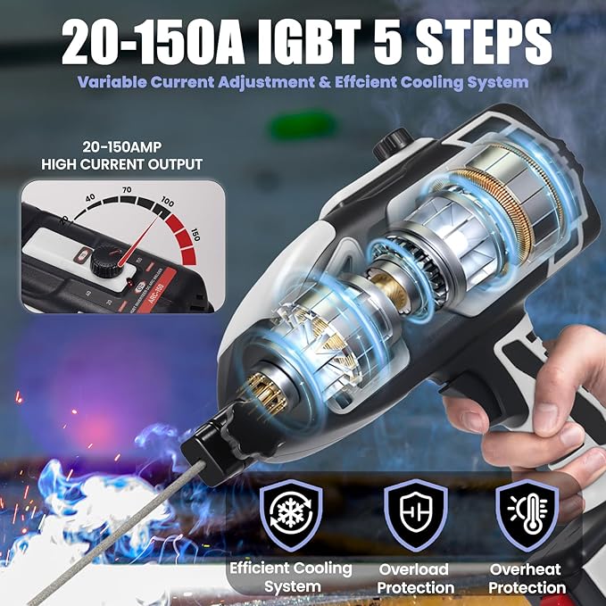 Handheld Welder Machine 110V, NeoTamarix 20-150A IGBT Inverter Portable Welder Gun with 5 Variable Current Adjustment & 20PCS Rods, Portable ARC Welding Gun Fits for 1/16"-1/8" Rods