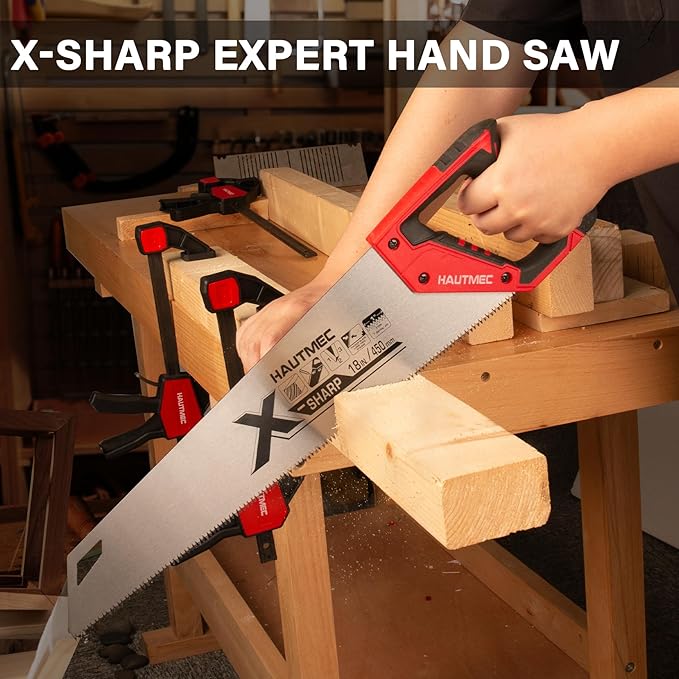 HAUTMEC X-Sharp 18" Pro Hand Saw for Wood Cutting, Large Tree Saws for Logs, 7 TPI Aggressive Rough Crosscut & Rip Handsaw with Thick Blade for Trimming Woodworking Lumber