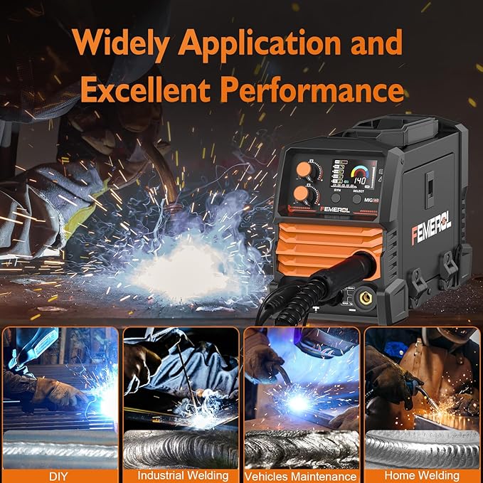 FEMEROL 140A 3 in 1 MIG Welder,Flux Core, MIG/Lift TIG/Stick Welding Machine 110V Portable IGBT Inverter Synergic Control, LED Display with Welding Helmets