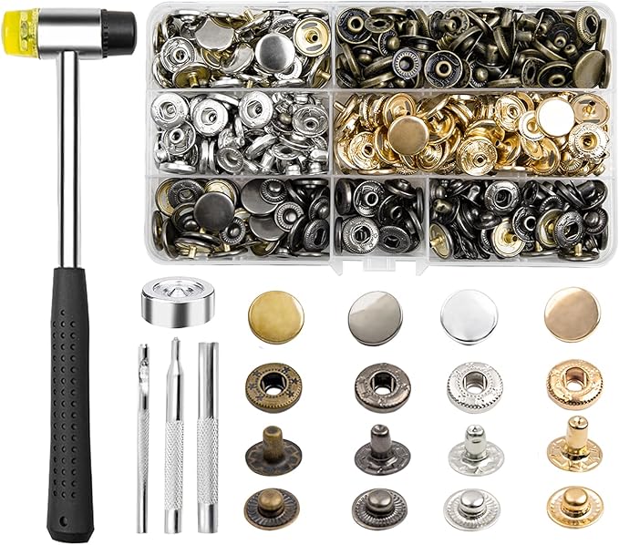 120 Sets Metal Snap Buttons, NXTOV 15mm Leather Snap Fasteners Kit with 5 Pieces Fixing Tools, 6 Colors Craft Snaps for Clothes, Windbreaker, Shirts, Jacket, Backpacks, Wallet,Bags