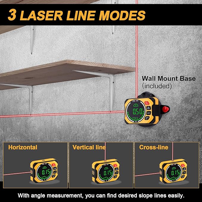 PREXISO 3-in-1 Digital Angle Gauge Magnetic with Laser Level, Rechargeable Digital Level with Wall Mount Base, 0-90° & 0-180° Range, Angle Finder with Cross Line for Woodwork, Saw, Hanging Frames