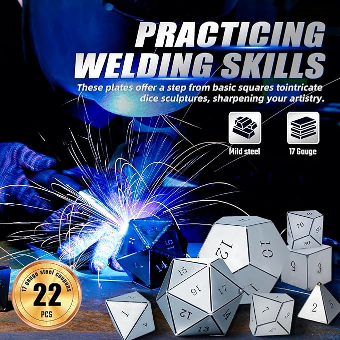 22 PCS Welding Coupons, Made of 17 Gauge Premium Mild Steel, Welding Dice for Beginner, Premium Welding Practice Kit, Welding Plate Kit for MIG, TIG Stick, Arc, Gas and Brazing