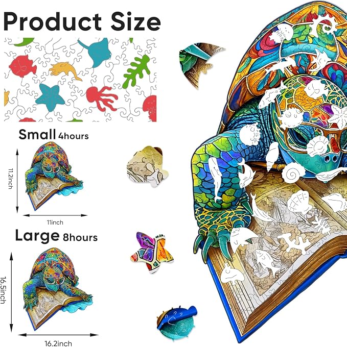 Bovearto 500 Piece Puzzles for Adults, Book Turtle Unique Shape | Wooden Puzzle, Challenging Family Game with Wooden Puzzle Box, Home Decor(16.2"x16.5")