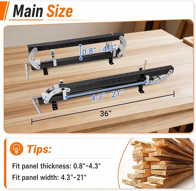36" Panel Clamp 2 Pack with 2 U-Shaped Blocks, Fits Panels 4.3"-21" Length, 0.8" - 4.3" Thickness, Heavy Duty 4-Way Pressure Parallel Clamp with Powder-Coated Finish for Woodworking Projects