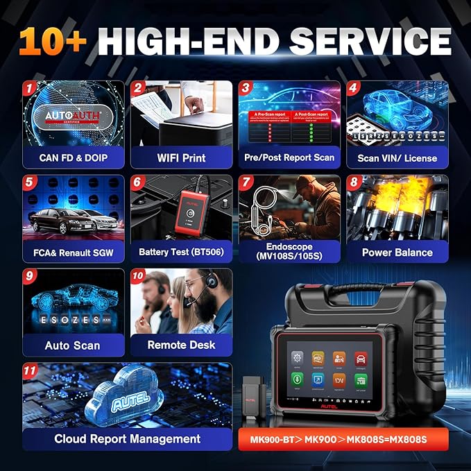 Autel Scanner MaxiCOM MK900BT, 2026 MK900-BT V2.0 Bidirectional Diagnostic Tool, 8in Up of MK900 MX900 MK808S MK808BT MX808S MK808Z, 3000+ Active Tests, 40+ Service, CAN-FD&DOIP, All System, FCA 11 OS