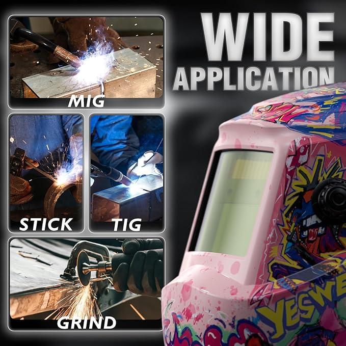 YESWELDER Auto Darkening Welding Helmet, Blue Light Blocking, 1/1/1/1 True Color Solar Powered Welding Hood with 2 Arc Sensors, Wide Shade 3.5/9-13 Welder Mask for TIG MIG ARC and Grind
