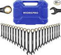 WORKPRO 22-Piece Ratcheting Wrench Set, Anti-slip Teeth, Ratchet Combination Wrench Sets with Organizer Box, Metric 6-18mm & SAE 1/4-3/4", Black Electrophoretic Coating