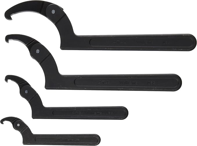 Williams JHWWS-474 4-Piece Adjustable Hook Spanner Wrench Set, Ideal for Adjusting Collars, Lock Nut Rings, and Bearings