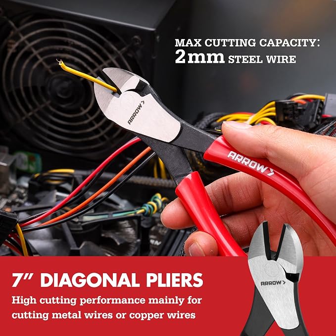 ARROW 5PCS Pliers Set, Portable Rolling Bag With Handle | 6" Slip Joint, 7" Diagonal, 8" Needle Nose Pliers, 8"&10" Groove Joint with Non-slip Handle, Premium Carbon Steel