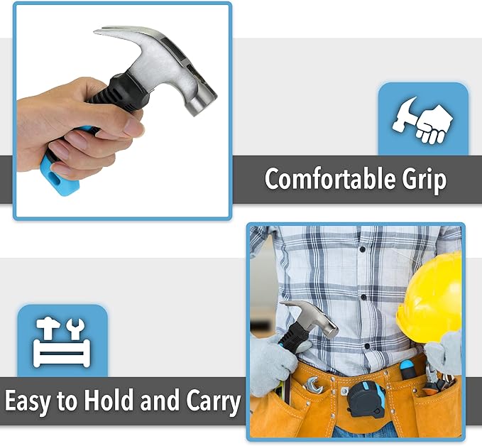 Mr. Pen- Claw Hammer, 8oz, Light Blue, Magnetic, Small Claw Nail Hammer for Women for Camping, Wood Working, House Repairs, Claw, Stubby, Tack