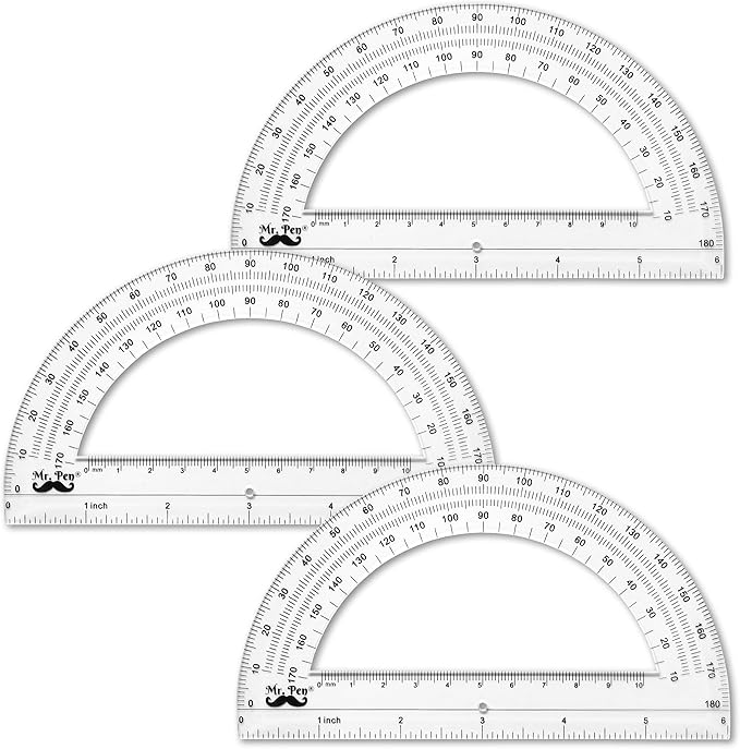 Mr. Pen- Protractor Set, 6", 3 Pack, Clear Plastic Protractors for Measuring Angles, 180° Small Protractor for Students, School, Math, Geometry, Drafting & Technical Drawing