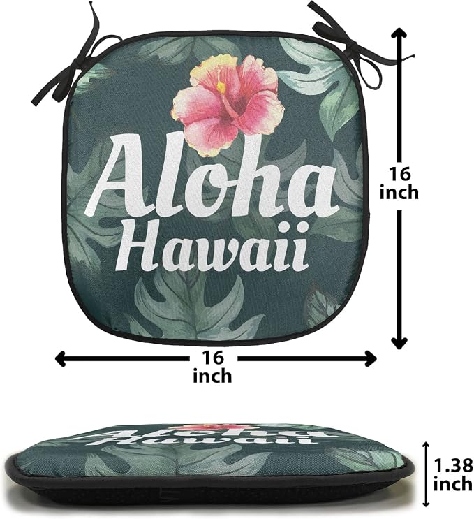 Lunarable Hawaiian Chair Cushion Pads Set of 8, Monstera Leaf Exotic Flourish Greenery Watercolor Effect, Anti-Slip Seat Padding for Kitchen & Patio, 16"x16", Hunter Green Pale Yellow