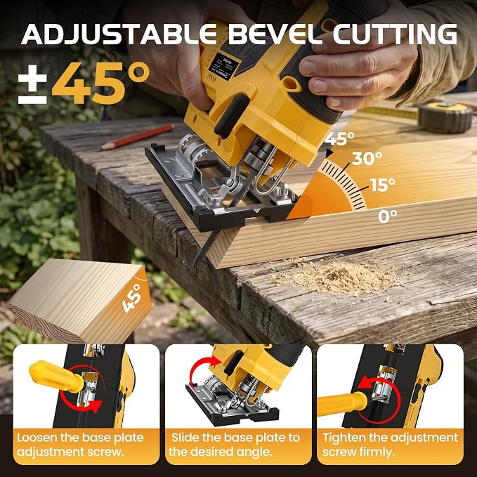 Jigsaw Cordless Compatible with DeWALT 20V MAX Battery, Barrel Grip Jig Saw Brushless, 7 Speed, 3 Orbital Settings, Vacuum Adapter, 45° Bevel Cutting, LED Light, Bare Tool for Wood, Plastic, Metal