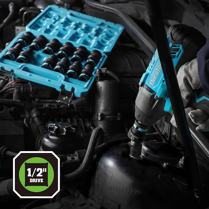 DURATECH 1/2" Drive Impact Swivel Socket Set, 13 Pcs Shallow Wobble Sockets | 10-24mm, Metric, Universal Joint Socket Set, Cr-Mo Steel, 6 Points, Organized in Sturdy Storage Case
