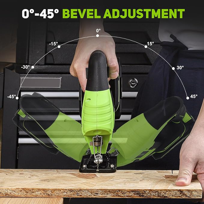 FASTPRO 20V Cordless Jig Saw Kit, Electric Jigsaw with 10pcs Blades & Laser Guide, Included 2.0 Ah Battery, Charger and Edge Guide