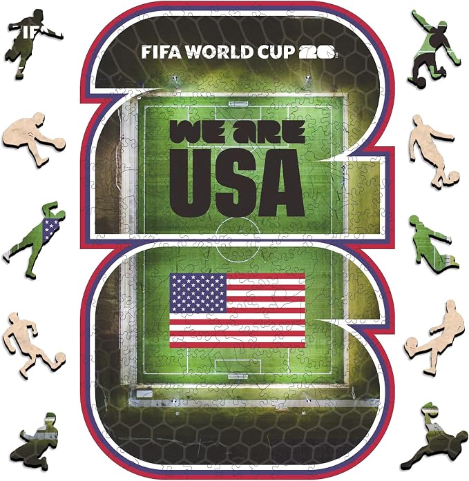 FIFA USA 26 Wooden Puzzle for Adult, 200 Pieces Irregular Shape Puzzle, 5MM Thick, Creative Collectible Gift for Fans, Officially Licensed Product, 9.3 x 12