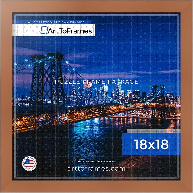ArtToFrames Puzzle Frame for Buffalo Games 300 Piece Jigsaw Puzzles, 18x18 Inch (46x46 cm), Burnt Umber Engineered Wood with Economy Acrylic, Ready to Hang Puzzle Display