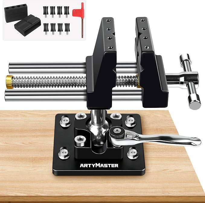 ArtyMaster 360° Rotating Bench Vise with Quick-Release Ratchet Wrench - Versatile Woodworking & Pipe Vise for Home Improvement - 4 Inch Workbench Vise for Carving, Repair & DIY Projects (WT117B)