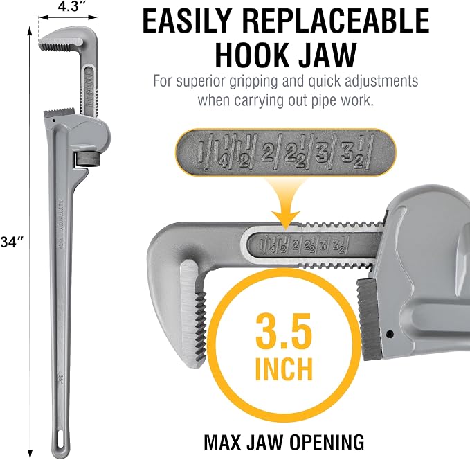 Olympia Tools Aluminum Pipe Wrench 01-636, 36 Inches, Gray