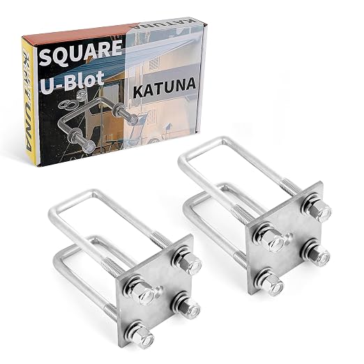 Stainless Steel Square U Bolt Kit for Boat Trailer Axle Leaf Springs, for 2x2 Axle - 5 1/4" Long,2 inch Wide Square U-Bolts with Nuts and Frame Plate for Trailer Automobiles Trailer