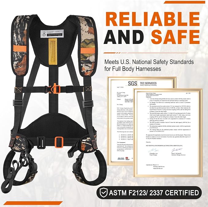 Tree Stand Harness, Hunter Safety System with Whistle Aid, Adjustable Lightweight Hunting Harness for Hunting M/L/XL