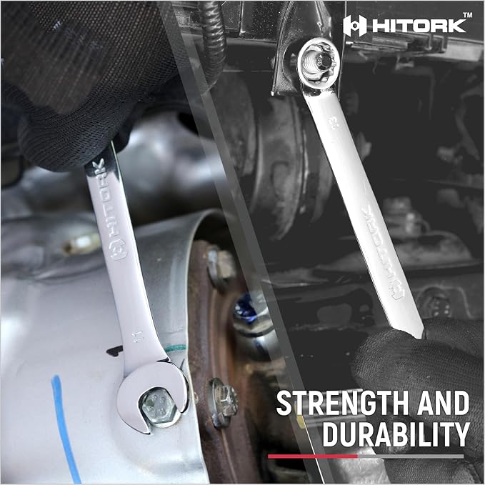 HITORK 19 Piece Metric Combination Wrench Set, 6-24 mm, CR-V, Storage Pouch | Mirror chrome finish, 15° Offset box ends and organized roll up storage improve access, control automotive repair work