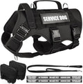 Tactical Dog Harness with Dog Leash, Service Working MOLLE Vest with 10 Pet Patches for Medium Dog, No Pull Military Harness and Backpack for Training Hunting Walking