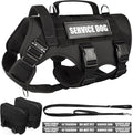 Tactical Dog Harness with Dog Leash, Service Working MOLLE Vest with 10 Pet Patches for Large Dog, No Pull Military Harness and Backpack for Training Hunting Walking