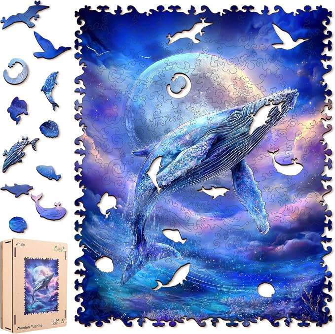 Bovearto Wooden Whale Puzzle for Adults 500 Piece, Unique-Shaped Sea Animal | Challenging Family Game, Home Decor(13.5"*16.9")