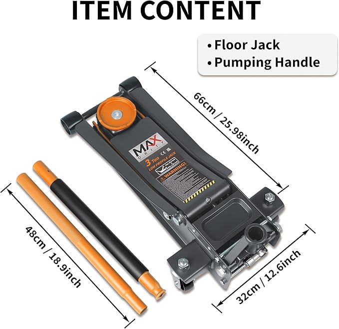 Maxority 3-Ton (6600lbs) Low Profile Hydraulic Heavy-Duty Steel Floor Jack with Dual Pistons Quick Lift Pump, Home and Workshop Car Maintenance for Various Vehicles (Orange, 3 Ton Low Profile)