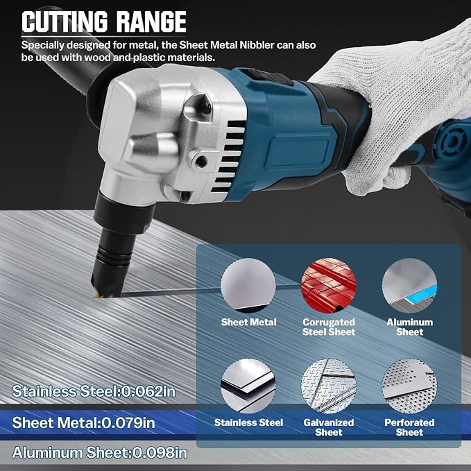 Cordless Nibbler for Makita 18V Battery, 3 Speeds Adjustable 16 Gauge Sheet Metal Cutter w/ 2400RPM Brushless Motor Metal Shears, Replaced Blades for Cutting Stainless Steel, Aluminium, Plastic