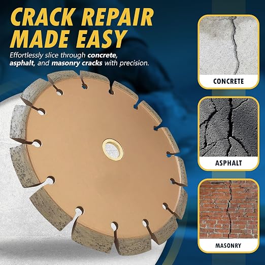 7" Crack Chaser Blade for Cured Concrete, Asphalt Repair or Joint Widen, 0.375" Width, 7/8"-5/8" Non-Threaded Arbor