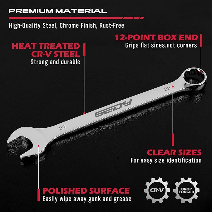 30-Piece Combination Wrench Set - Open End Wrench Set with Organizer Professional 12 Point Wrench Kit Tool for Mechanic Garages Workshops 1/4'' to 1'' & 8-22mm