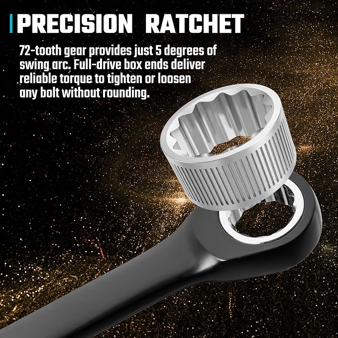 DURATECH Extra Long Ratcheting Wrench Set, Double Box End, Metric, 9-Piece | 8mm-22mm, CR-V Steel, Black Electrocoat, Blue Size Markings, Corrosion Resistance, for Narrow Spaces, with EVA Foam Organizer