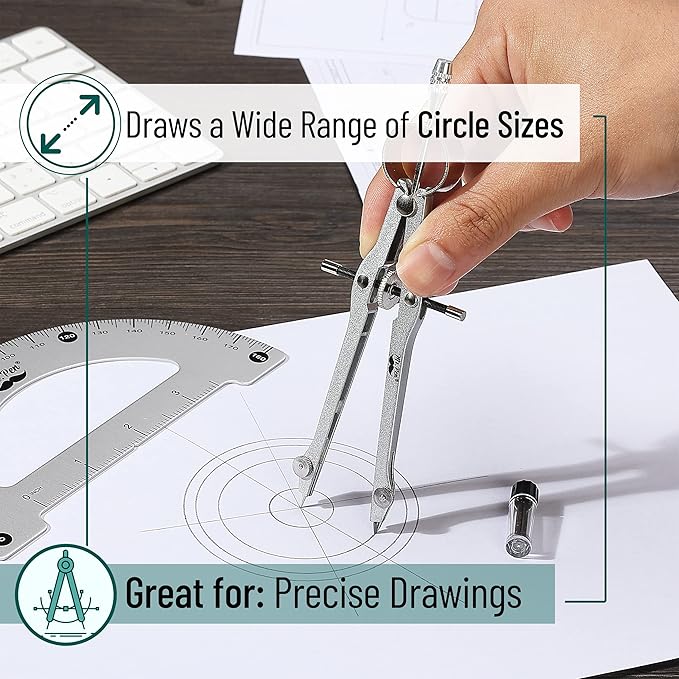 Mr. Pen- Metal Protractor and Convertible Compass Set, Protractor and Compass for Math, Drawing