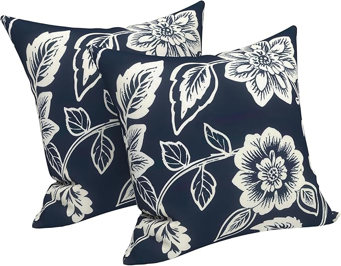LVTXIII Outdoor Throw Pillows 16x16 Inch, Set of 2 Square Decorative Pillows with Inserts for Patio Furniture, Porch Chair, Garden Sofa, Elegant Vines Navy