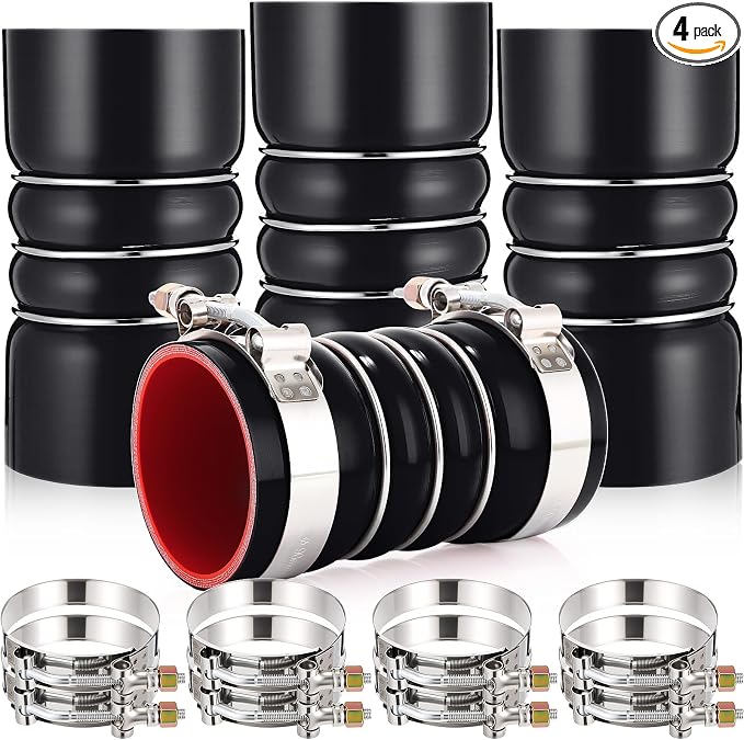 4 Pack 3"x 6" Silicone Charge Air Cooler Hump Hose with T-bolt Spring Loaded Clamps Semi Truck Hose Set Heavy Duty Turbo, Air Intake and Intercooler Kit(Black,3"x 6")