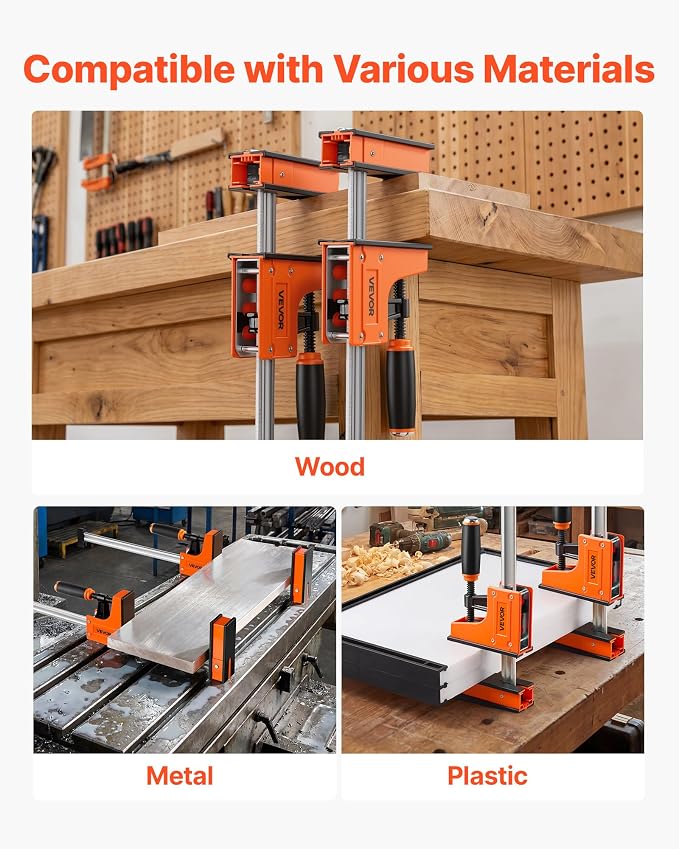 VEVOR Bar Clamps for Woodworking, 4-Pack, 36" Opening F Clamps, 1500 lbs Load Limit, Clamp/Spreader 2 Modes, Soft Rubber Pads, Ergonomic Handle, Carbon Steel Bar, for Wood Working and Metal Working