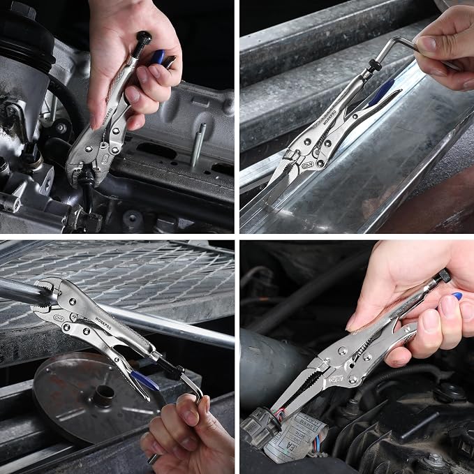 WORKPRO 3PCS Locking Pliers with Hex Key, Long Nose Curved Jaws Vice Grips