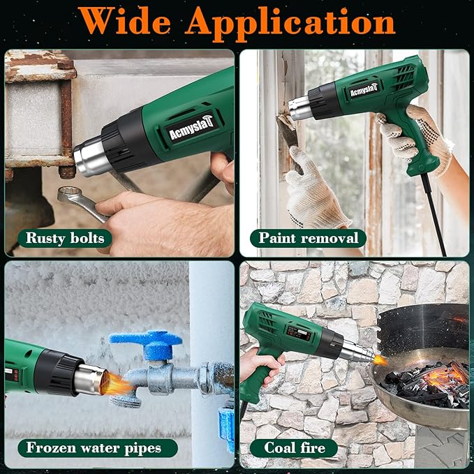 Heat Gun, Heavy Duty Hot Air Gun Kit Dual Temperature Settings 572℉~932℉ (300℃-500℃), Overload Protection with 4 Nozzles for Crafts, Shrink Wrapping/Tubing, Paint Removing, Epoxy Resin