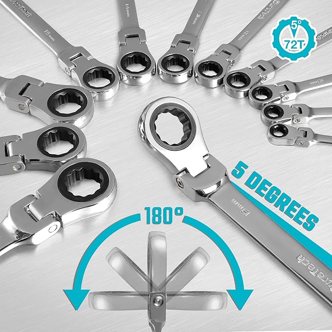 DURATECH 18mm Flex-Head Ratcheting Combination Wrench, Metric | 72-Tooth, CR-V Steel