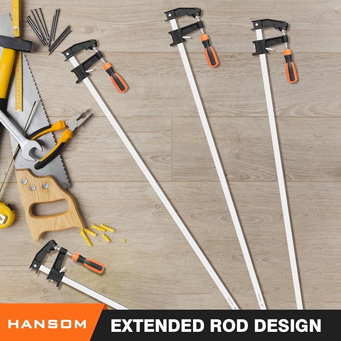 4-Pack 36 inch Bar Clamps,Long Wood Clamps Heavy Duty Force 600 Lbs Adjustable and Release Quickly,Woodworking Clamps Throat Depth 2.5 inch with Plastic Handle